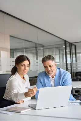 Consultant advising a client at a laptop